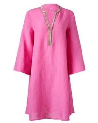 120% Lino Embellished V Neck Wide Sleeve Dress Size: 8, Col: 8 - Pink