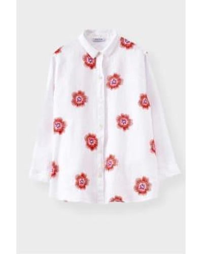 ROSSO35 Embroidered Linen Gathered Shirt - Bianco