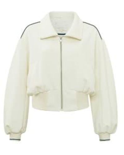 Yaya Cropped Jersey Jacket With Collar Or Ivory White - Bianco