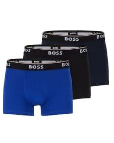BOSS Pack Of 3 Cotton Stretch Logo Waistbands Trunks - Blu