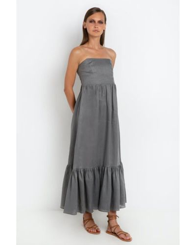 Greek Archaic Kori Strapless Gray Linen Dress