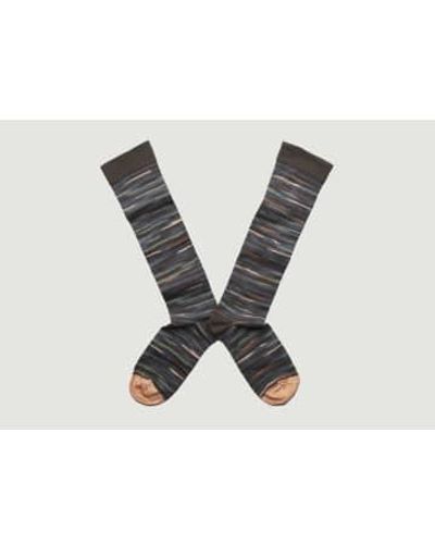 Bonne Maison Brown Green And Beige Ikat Terre D Ombre Knee High Socks - Nero