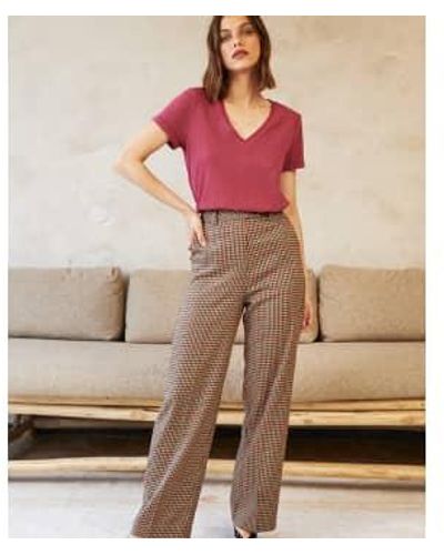 Grace & Mila Grace And Mila Checked Wide Leg Trousers - Rosa