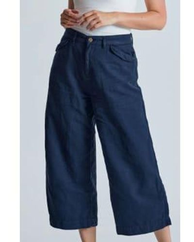 Flax and Loom Blue Betty Wide Leg Cropped Culottes Gots Organic Cotton And Linen