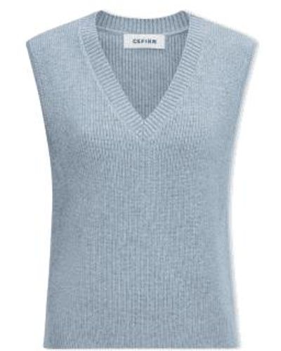 Cefinn Julie Cotton Merino V Neck Knitted Layering Vest 14 - Blue