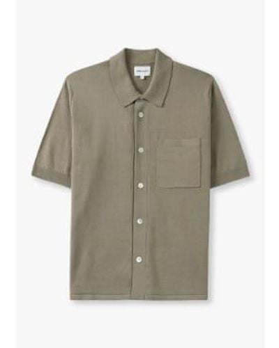 Norse Projects Mens Rollo Cotton Linen Short Sleeve Shirt In Clay - Verde
