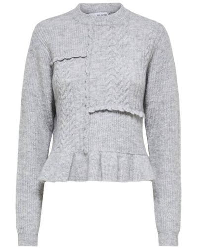 SELECTED Patchy Cropped Knitted Sweater - Gray