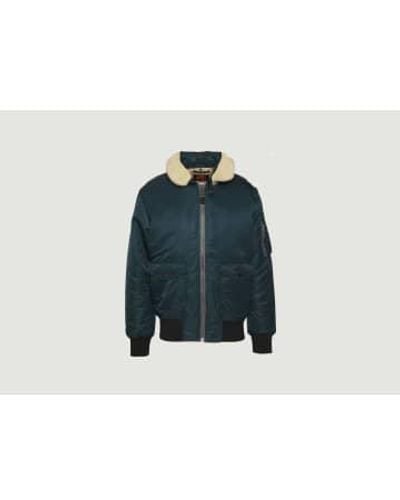 Schott Nyc Bomber Jacket With Removable Collar M - Blue