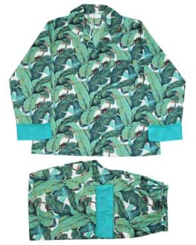 Powell Craft Ladies Leaf Print Cotton Pyjamas S/m - Green