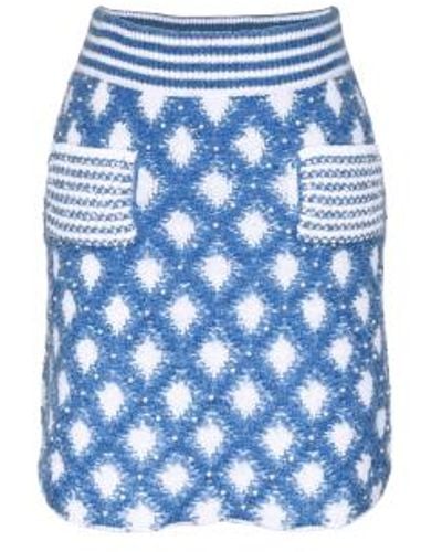 Jovonna London Mini jupe bleue couchée rombo tricoté