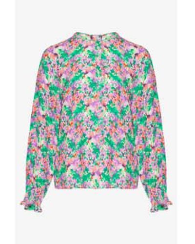 Noella Lilac And Blurry Flower Miu Blouse - Verde