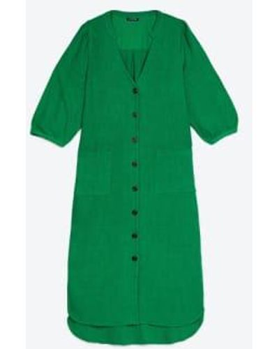 Lowie Leinenviskose -Emerald -Knopf durch Kleid - Grün