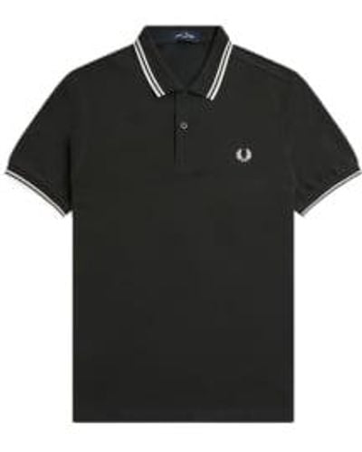 Fred Perry Slim fit twin tipped polo night / snow white / snow white - Negro