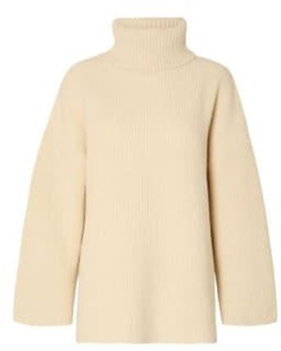 SELECTED Mary Oversized Knit Roll Neck Birch S - Natural
