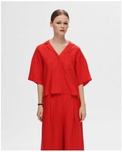 SELECTED Or Lyra Boxy Linen Shirt Or Scarlet Flame - Rosso