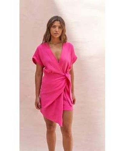 Charli London Fuschia Silvia Wrap Dress S/m - Pink