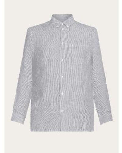 Knowledge Cotton 1090092 Regular Striped Linen Shirt Total Eclipse S - Grey