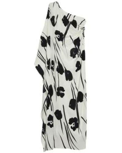 Max Mara Studio Printed Silk One-shoulder Dress 8 - White
