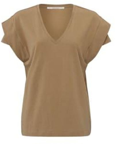 Yaya V-neck Double Sleeve T-shirt Tannin - Natural