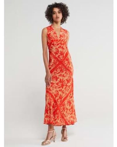 Ottod'Ame Printed Viscose Long Dress Coral Uk 8 - Red