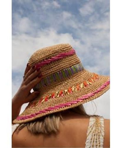 Raffaello Bettini Straw Hat With Raffia Embroidery - Blu