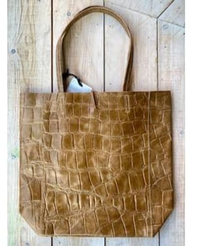 Marlon Croc Shopper Handbag Biscotti - Metallizzato