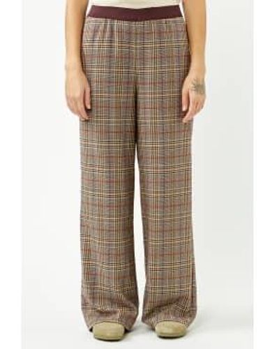 indi & cold Indi And Cold Burgundy Check Straight Leg Trousers - Marrone
