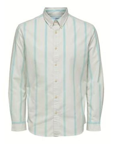 SELECTED Chemise Rayee Blanche Et Menthe - Verde