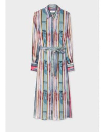 Paul Smith Multi Watercolour Stripe Midi Shirt Dress - Blu