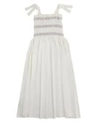 Anorak Seventy Mochi Sally Tie Bandeau Dress Maxi Denim Lilac Stitching - Bianco