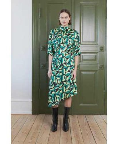 Stella Nova Hammered Midi Silk Dress With Print Flower Mix 34 - Green