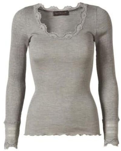 Rosemunde Light Silk Top Long Sleeve Vintage Lace Xs - Grey