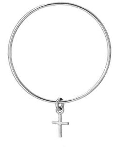 Renné Jewellery 2.5mm Mini Cross Charm Classic Bangle Xs - Metallic