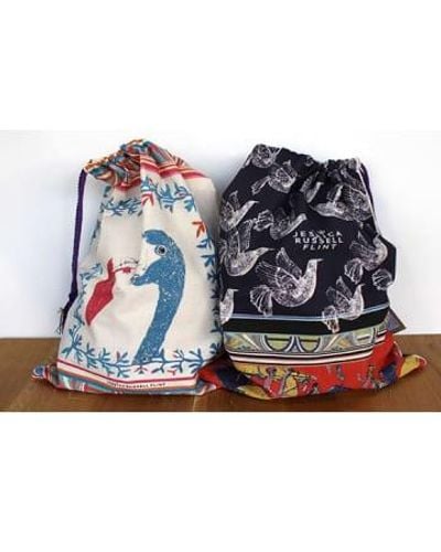 Jessica Russell Flint Drawstring Tasseled Bag Flamingo /black/red - Blue