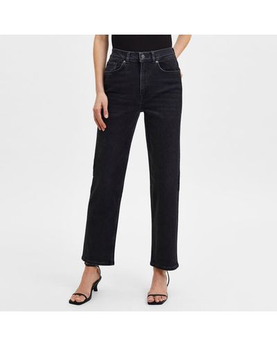 SELECTED Marie Black Denim Straight Jeans