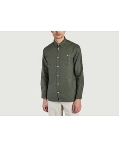 Knowledge Cotton Custom Fit Linen Shirt S - Green
