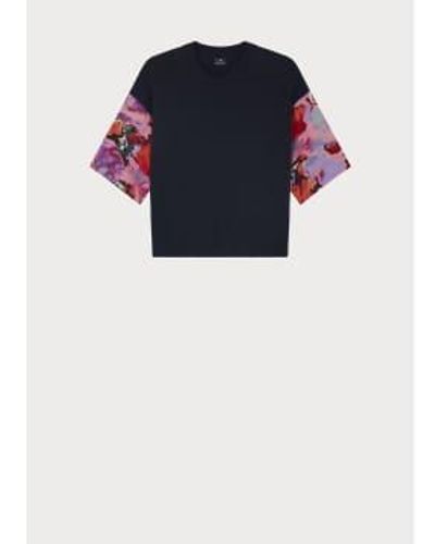 Paul Smith Marble Floral Printed Crew Neck Short Sleeves Sweater Xs - Blue