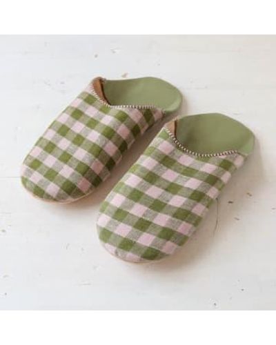 Bohemia Designs Gingham Check Babouche Slippers - Verde