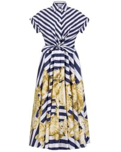 Sara Roka Drareen Long Stripe Button Through Dress With Seahorses - Blue
