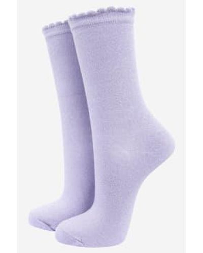 Miss Shorthair LTD Scalloped Cotton Glitter Ankle Socks - Viola