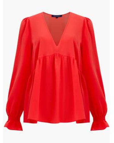 French Connection Bittersweet Crepe Light V Neck Top M - Red