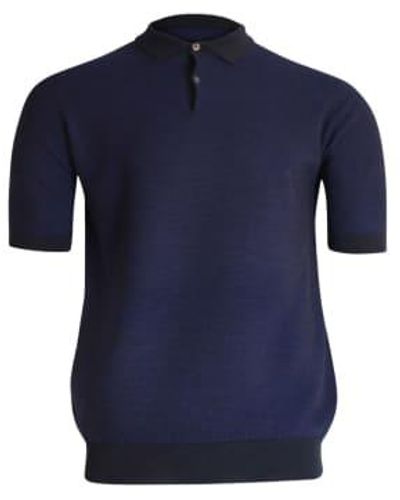 John Smedley Hepburn Texture 14 Singular Polo Shirt L - Blue