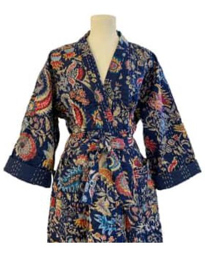 Behotribe  &  Nekewlam Robe Cotton Kantha Blumen - Blau