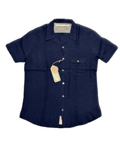 Scarti Lab Linen Ss Shirt Navy M - Blue