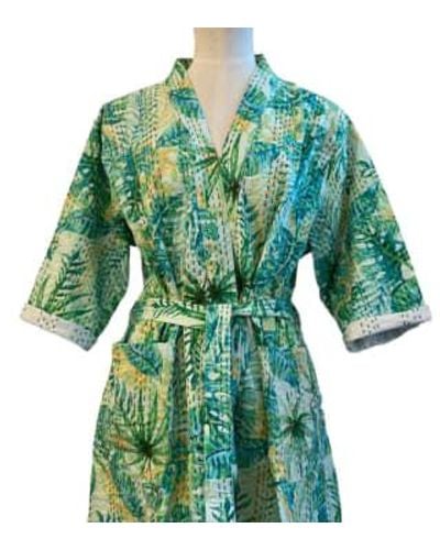 Behotribe  &  Nekewlam Robe Cotton Kantha Botanical Palm Umber - Green