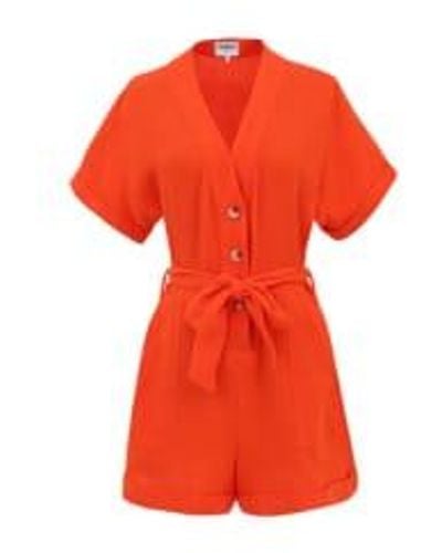 FRNCH Cotton Belted Playsuit Xs - Red
