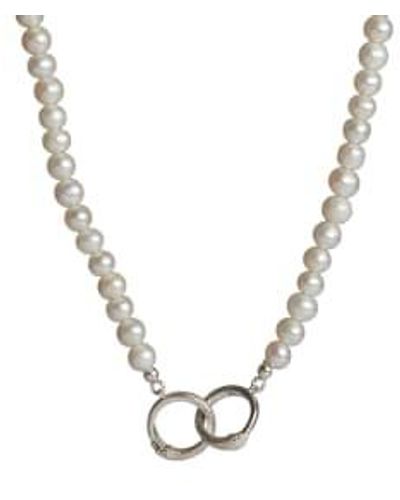 Rachel Entwistle Ouroboros Pearl Necklace Silver 18" - Metallic