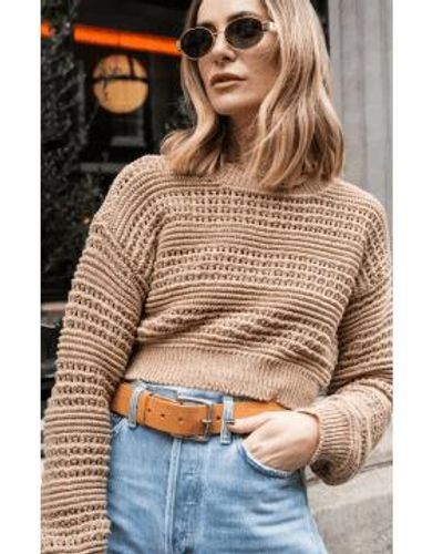 Libby Loves Sofia Short Crochet Sweater Camel O/s - Brown