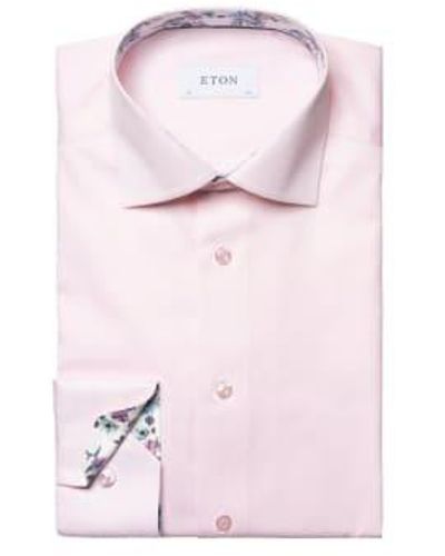 Eton Contemporary Fit Signature Twill Shirt With Floral Contrast Details 10001168380 - Pink