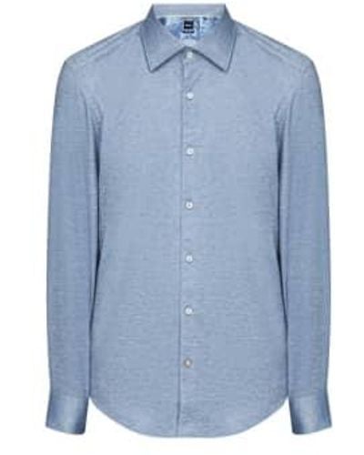 BOSS Dark Cotton And Linen Casual Fit Shirt - Blu